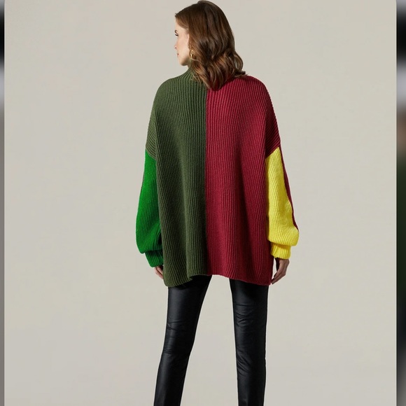 Color Block Turtleneck Urban Long Sleeve Sweater - Picture 2 of 13